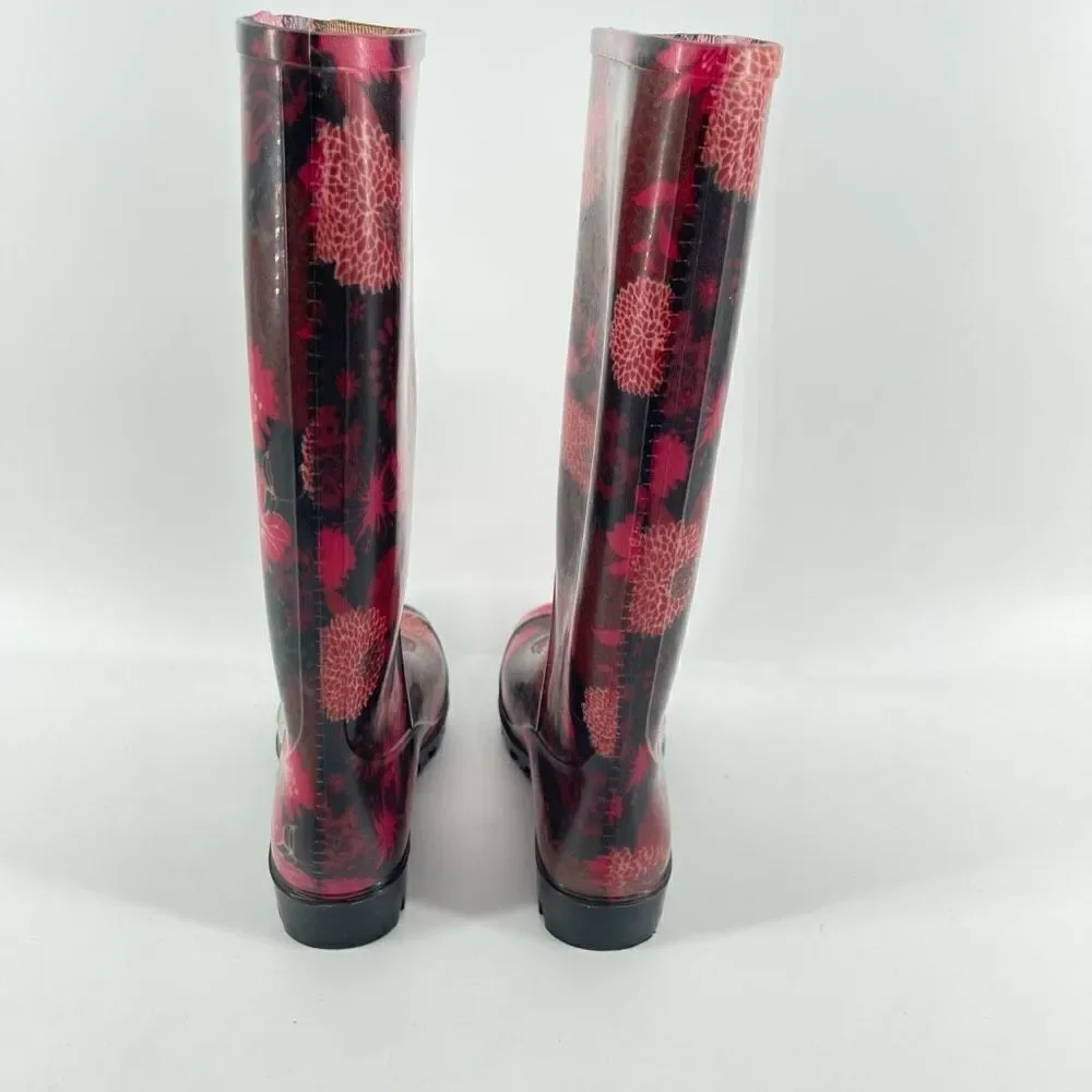 725 Originals Women’s Pink Floral Tall Rubber Waterproof Boots Size 5